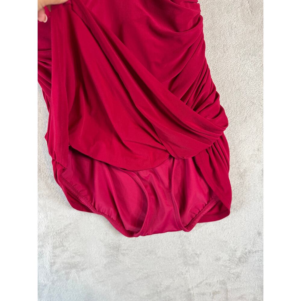 APT. 9 Size 12 Swimwear Red Tummy Control Halter Ruched One Piece Swim Dress - Picture 6 of 10